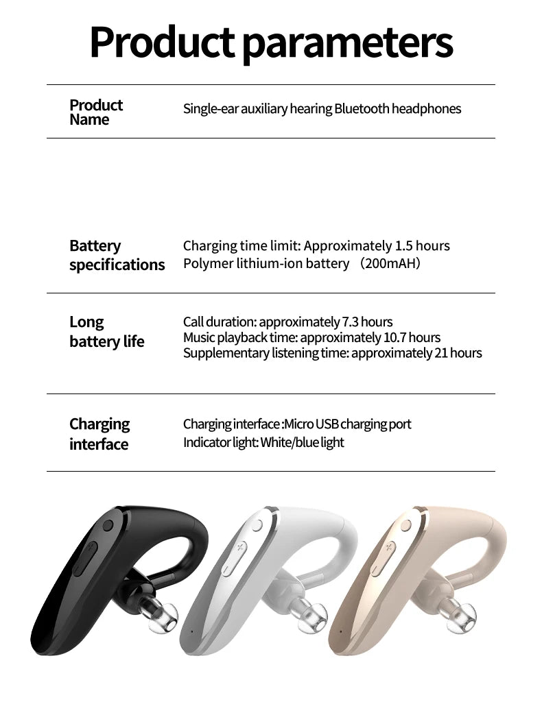New Compact Lightweight Single Rechargeable Headphones Noise Cancelling Feature Ear-hook Earbuds Suitable For The Elderly