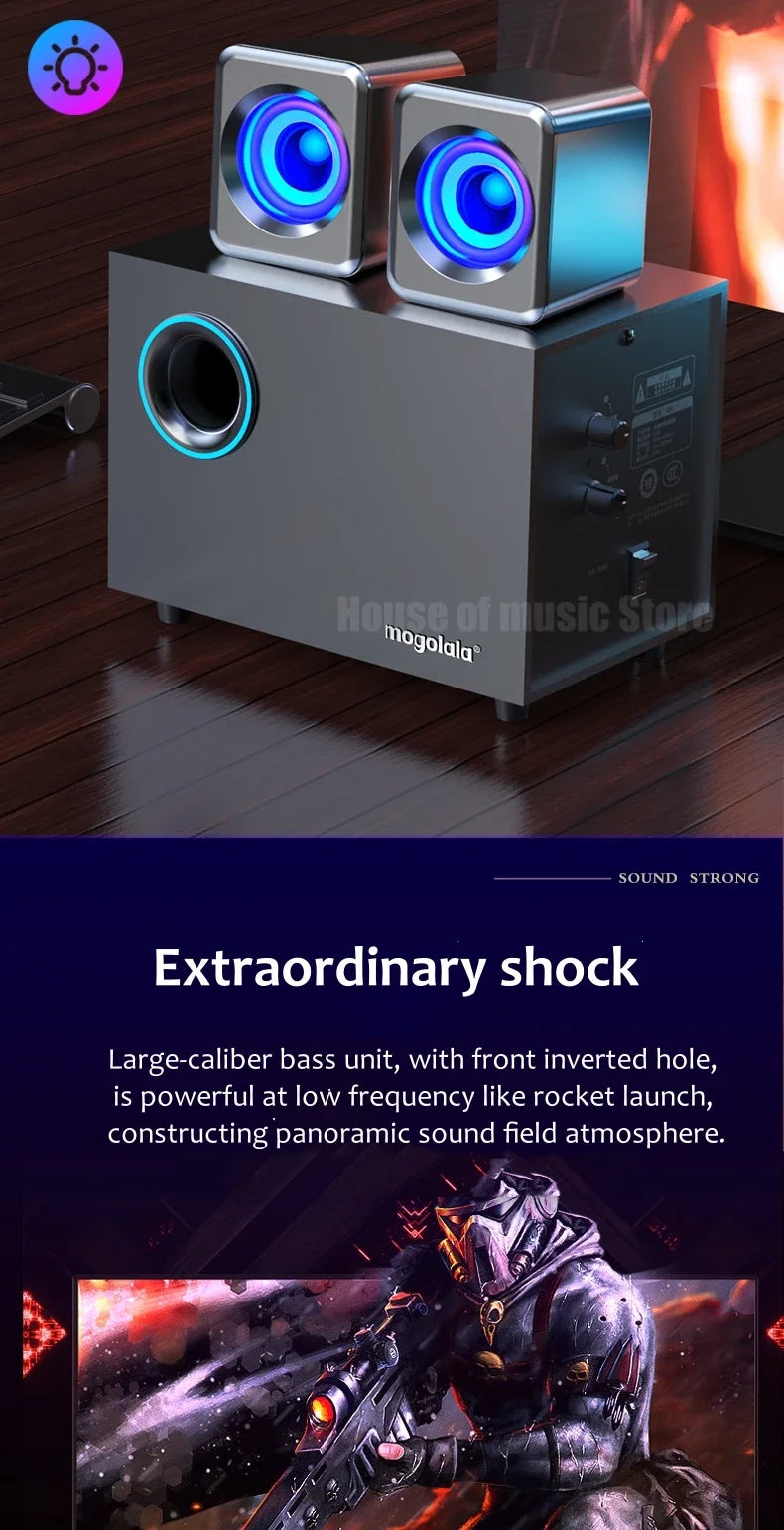 USB Wired Bluetooth Computer Speaker Home 2.1 Channel Wooden Desktop Subwoofer Active Audio 3D Surround Sound Bass Game Speakers