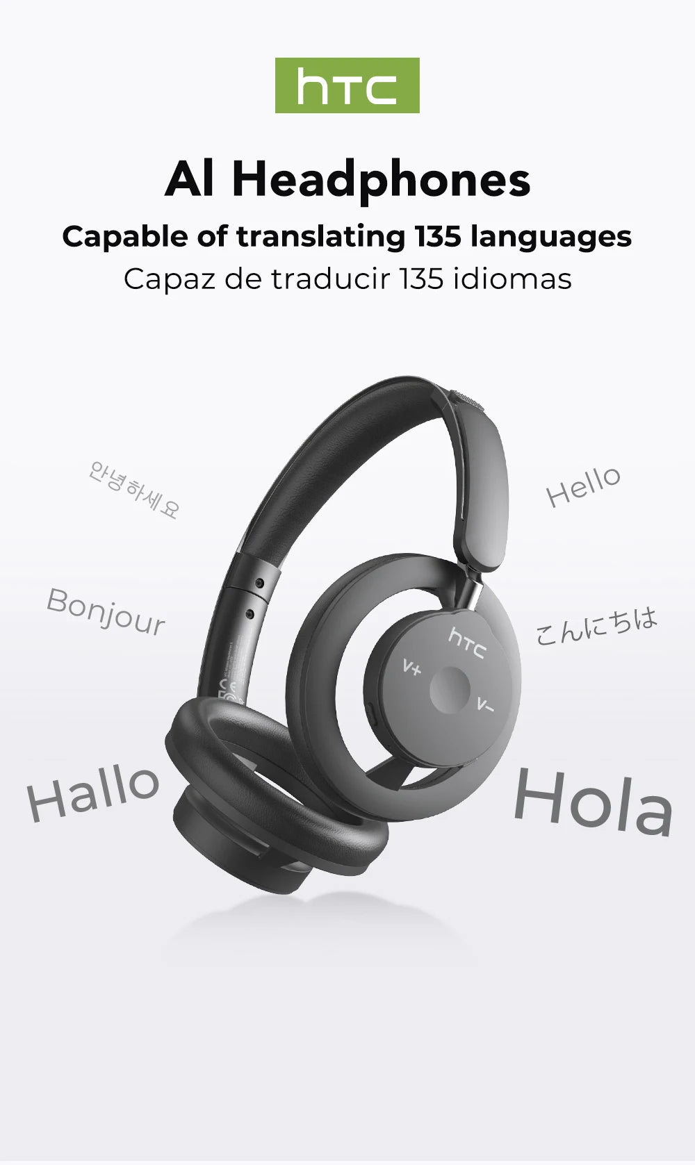 HTC HP06 Open-Ear Wireless Headphones Bluetooth V6.0 Airy Foldable AI Translate Headset for PC Laptop Phone TV Ultralight Hollow