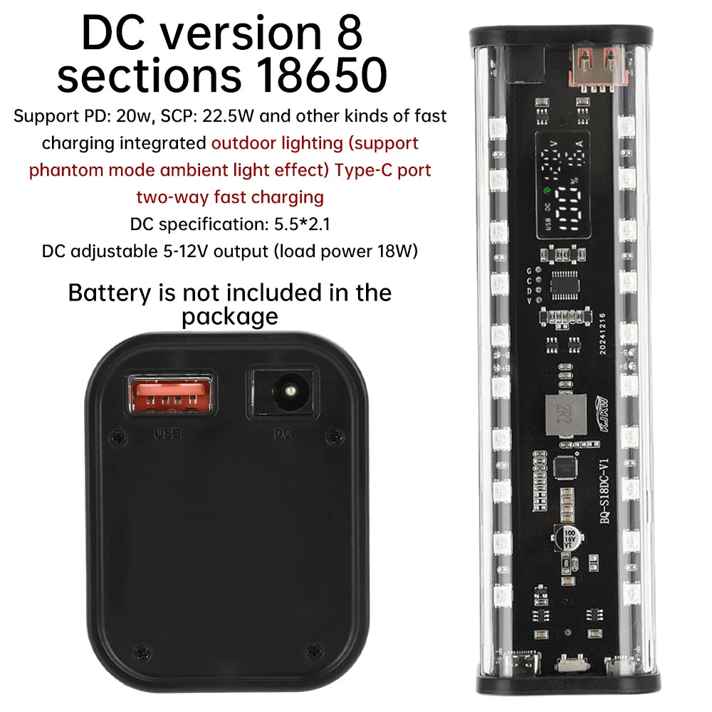 8*18650 Power Bank Battery Case 22.5W PD 45W Fast Charging Battery Storage Box Welding Free USB+Type-C Port