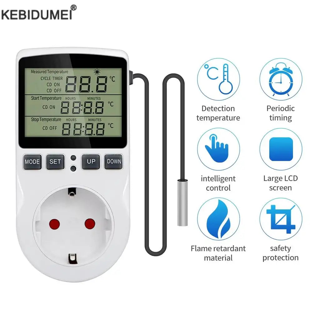 Temperature Controller Socket Digital Thermostat 120/220V Timer Socket Outlet Heating Cooling Switch With Sensor Probe