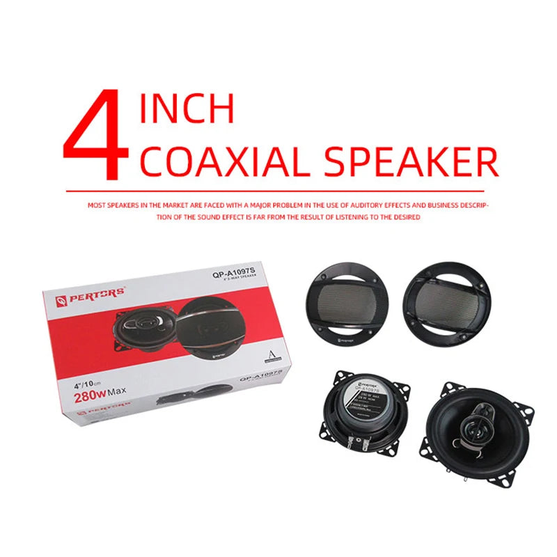 2pcs (2X280W) 560W Premium 4-Inch HiFi Car Speakers - HD Audio, 4.0 Surround, App Control, Universal Flush Mount