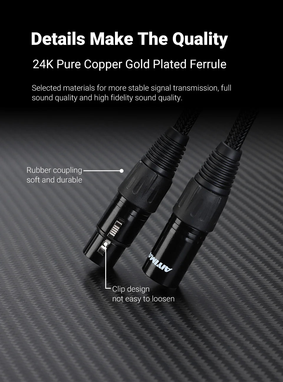 AIYIMA 1Pair 0.5m XLR Cable 6N OFC Male to Female Microphone Extension Cables for Amplifiers Balanced cable Cannon for T20 A70