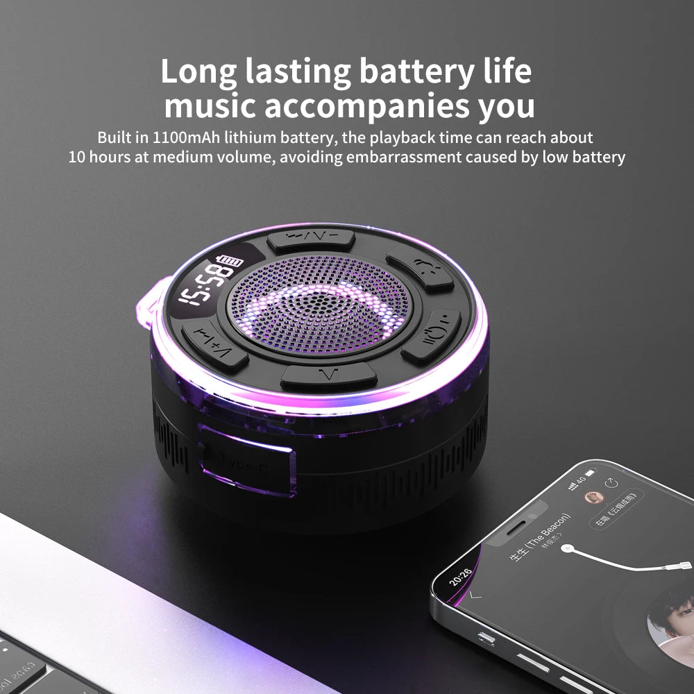 Wireless Bluetooth S3 Speaker IPX7 Waterproof LED Light Strong bass Bluetooth speaker Type-C S3 IPX7 Waterproof 1100mAh with Mic