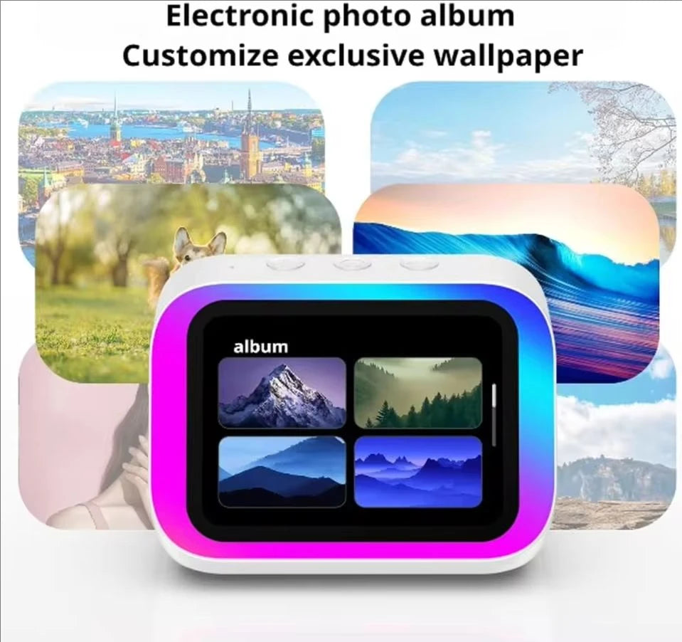 AI Smart Bluetooth 5.4 Speaker HD Touch Screen Display Electronic Album Alarm Clock Hi-fi Stereo Sound Voice Speaking Assistant
