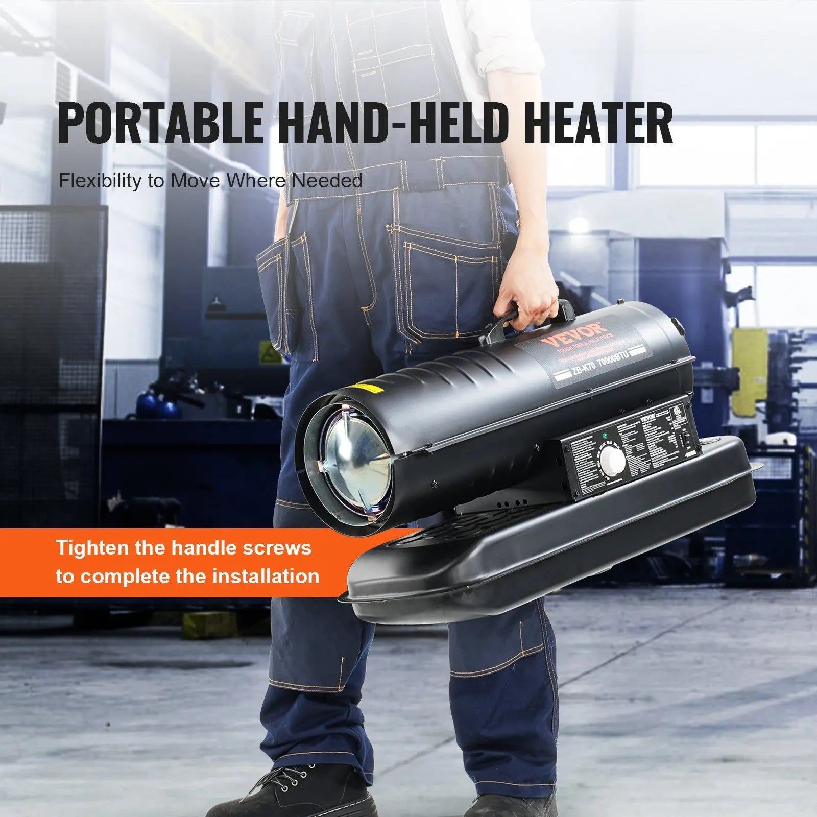 Kerosene Forced Air Heater, 70000 BTU Portable Torpedo Diesel Space Heater with Thermostat, 5 Gallon Tank Energy-Efficient heavy