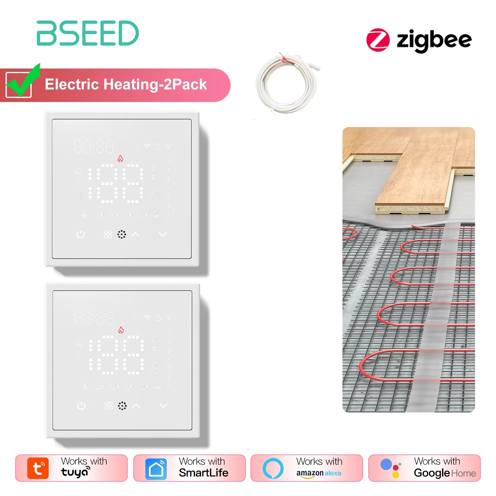 BSEED Zigbee Electric /Water/Gas Boiler Floor Heating Touch Sensor Smart Thermostats Tuya Smart Life Alexa Control Plastic Frame