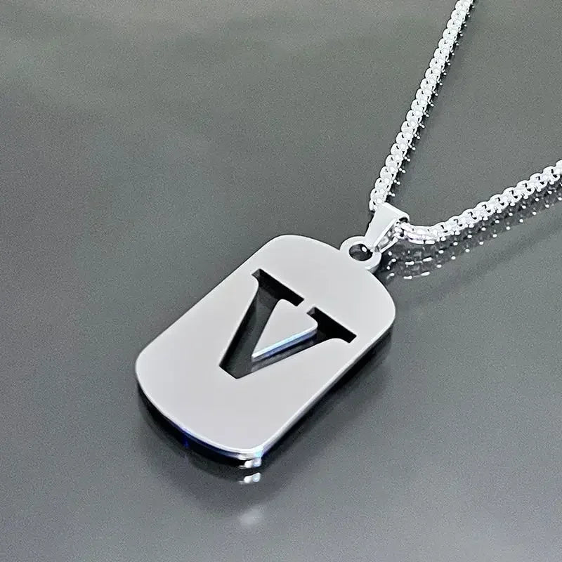 Fashion Punk A-Z Initial Tag Letter Stainless Steel Pendant Necklaces for Men Women Wholesale Jewelry Lot Collar Jewelry Goth