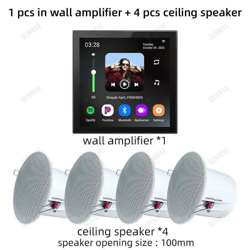4 Inch Android 11 TUYA smart audio in wall amplificador bluetooths music player home theater systems sound equipment amplifiers