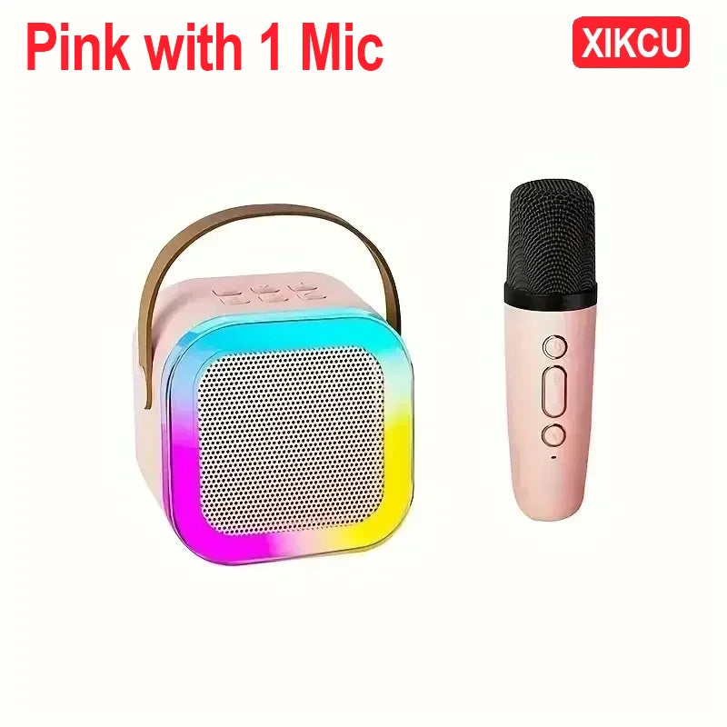 Portable Bluetooth 5.3 Karaoke Speaker 3D Surround Sound with 1-2 Wireless Microphones Home Family Singing for Aux/U Disk/TF