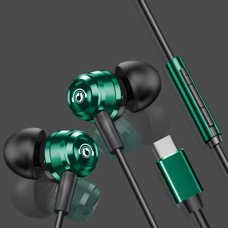 J109 Wired Earbuds Superior Sound Quality In-Ear Headphones with Type-C & 3.5mm Jack HiFi Stereo Metal Headphones with Mic