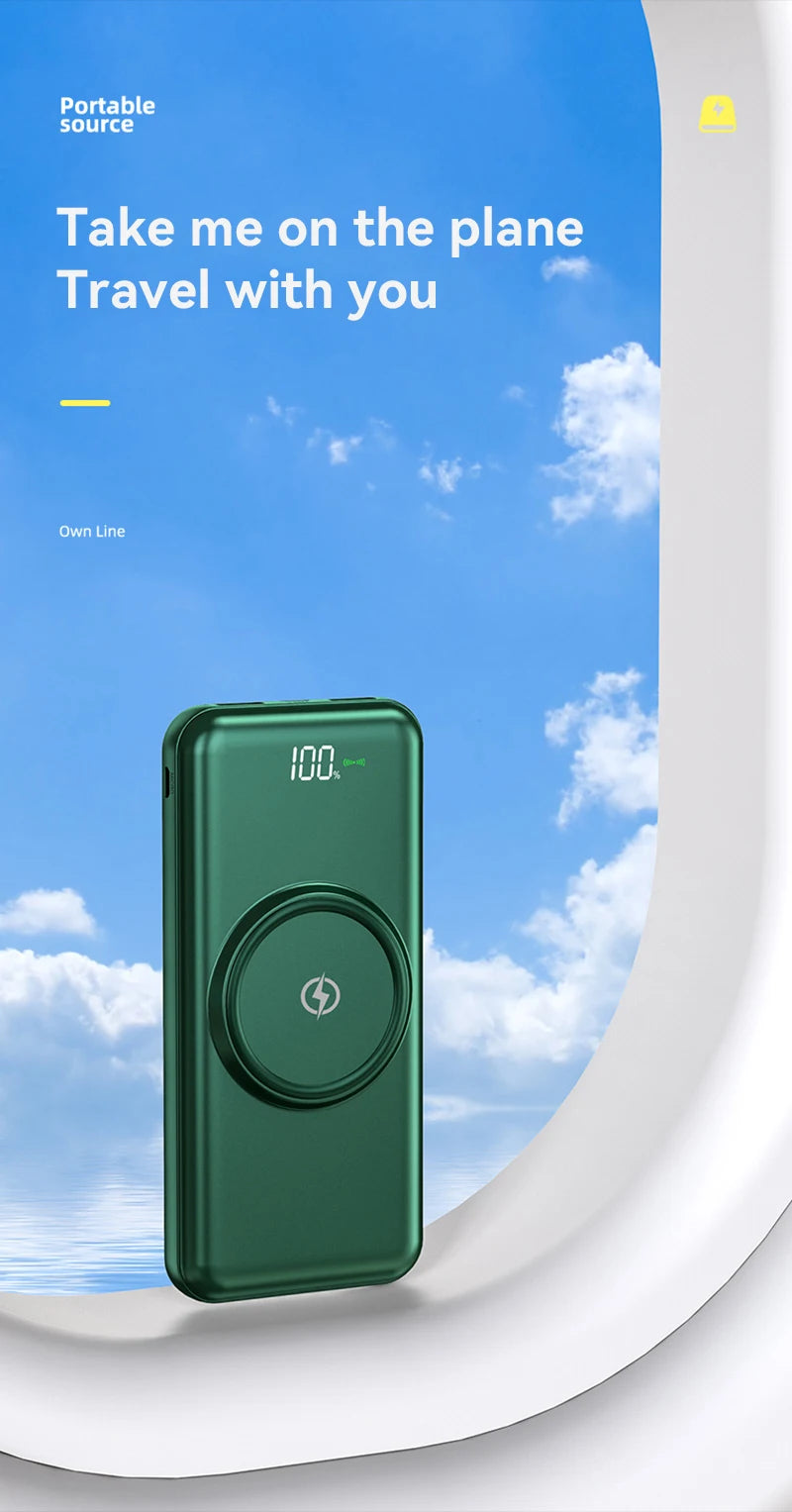 40000mah Wireless Power Bank Large Capacity Portable 5In1 Charge Powerbank Built-in Cables Dual USB External Battery For Xiaomi