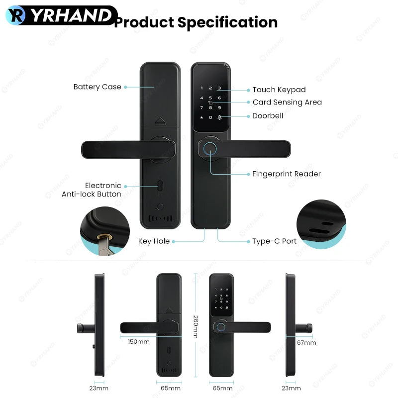 Bluetooth TTLock App Fingerprint Lock cerradura inteligente Touch Screen Smart Lock Security Digital Electronic Lock For Home