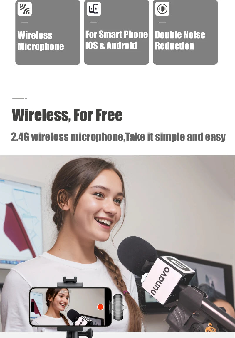Wireless Interview Mic Professional Handheld reporter Microphone for iPhone Smartphone content creator Broadcast iOS Android mic
