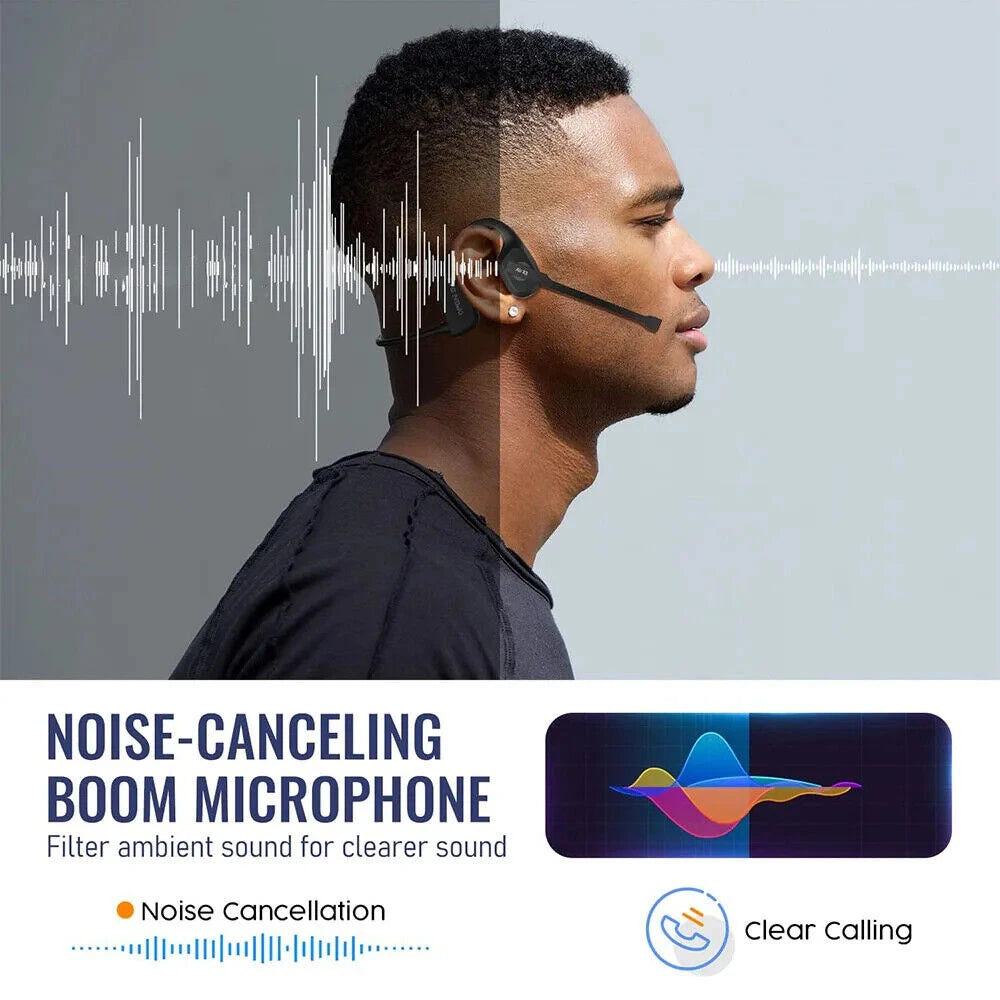 Open Ear Headset Bluetooth 5.3 Air Conduction Wireless Headphones with Noise Cancelling Mic for Office Running Cycling Driving