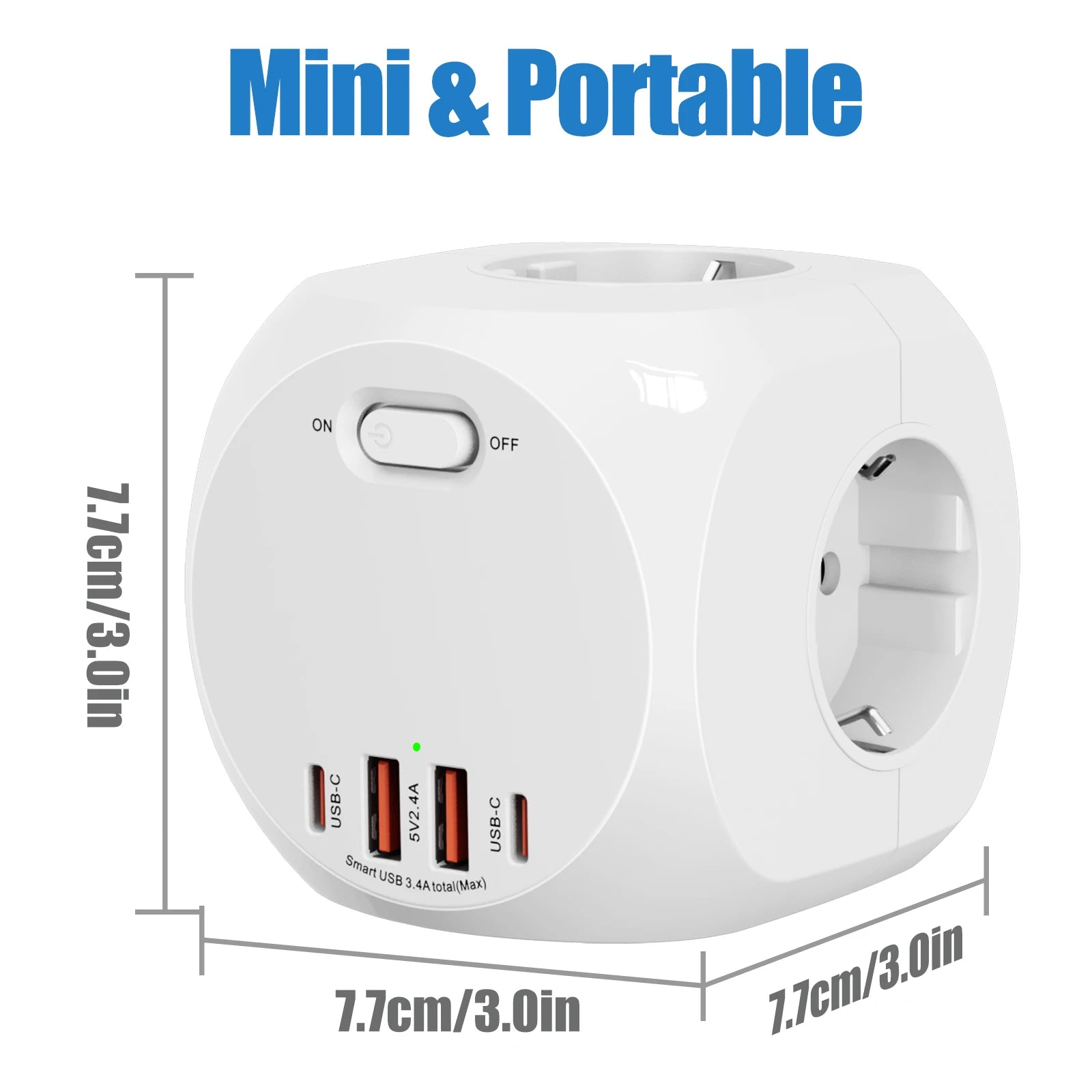 Eu plug multi-functional wall socket 4AC+4USB smart fast charging with multiple safety protections, suitable for family travel