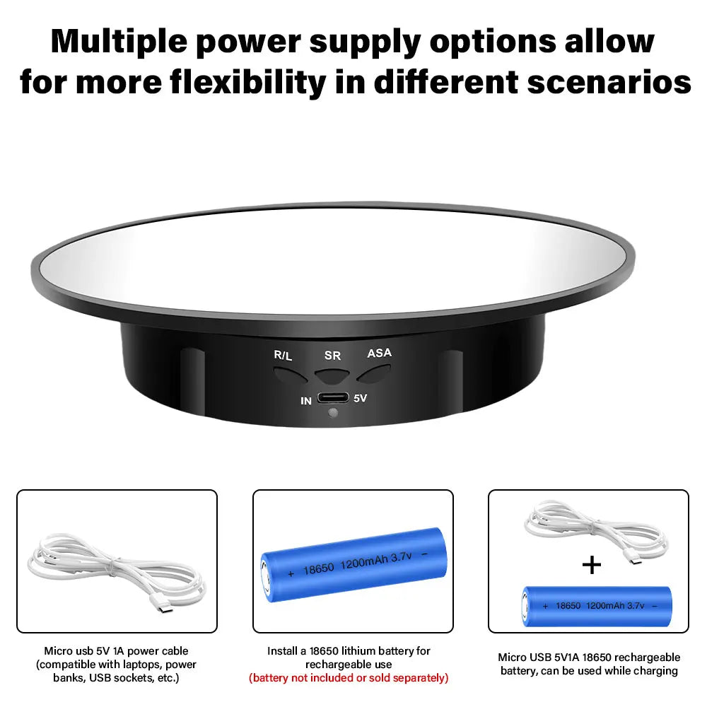 Motorised Rotating Mirror Display Stand,360 Degree Turntable, Jewellery Holder,USB Power Supply, Rotating Shooting, Three Speeds
