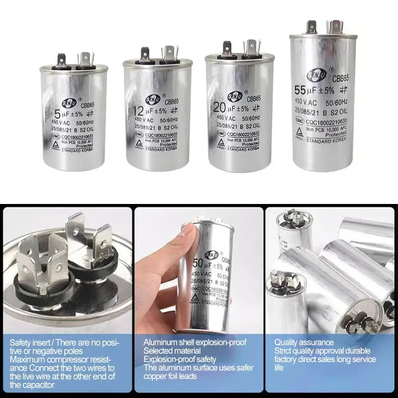 20UF25UF30UF 35UF 40UF 45UF 50UF 55UF 60-100UF CBB65 Air Conditioner Capacitor Compressor Motor Runs Starting Capacitor 450VAC