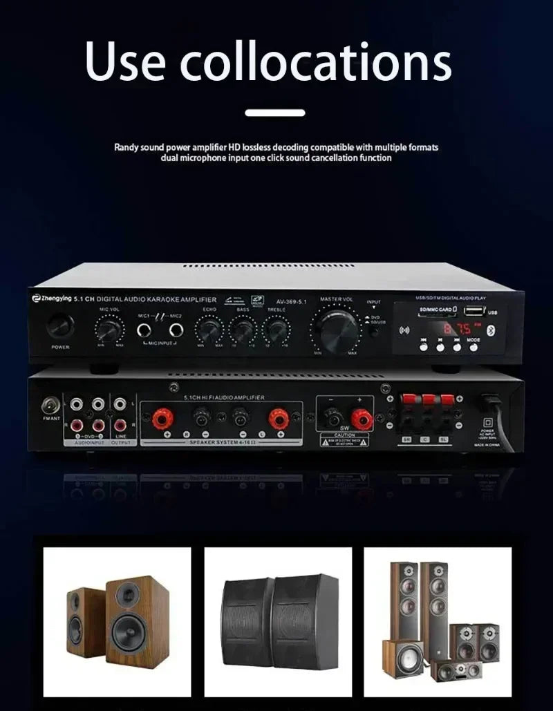 AV-369BT Bluetooth 5.1 Sound Speaker AMP Stereo Audio Amplifiers Receiver 6 Channel Home Theater Audio Stereo System Components