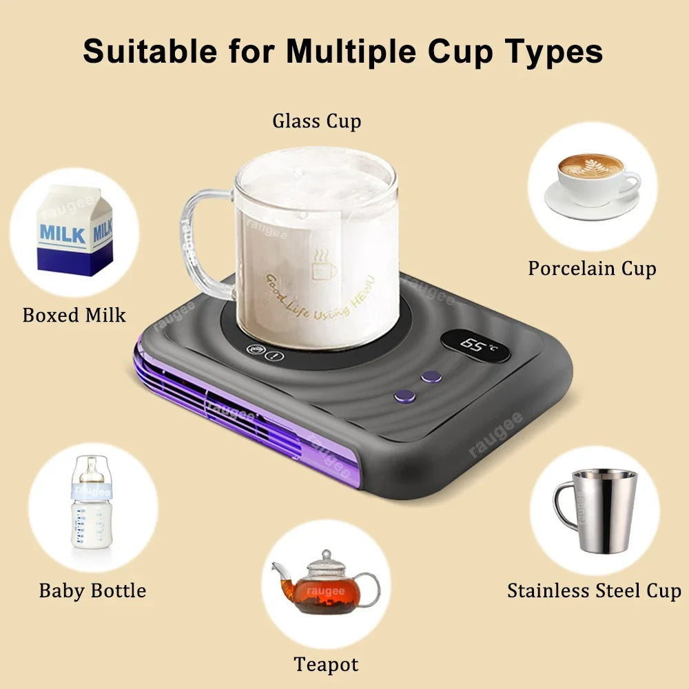 2 in 1 Electric Cup Heater Mug Warmer Coffee Cup Warmer Thermostatic Heating Coaster Milk Tea Coffee Cup Warmer for Office Home