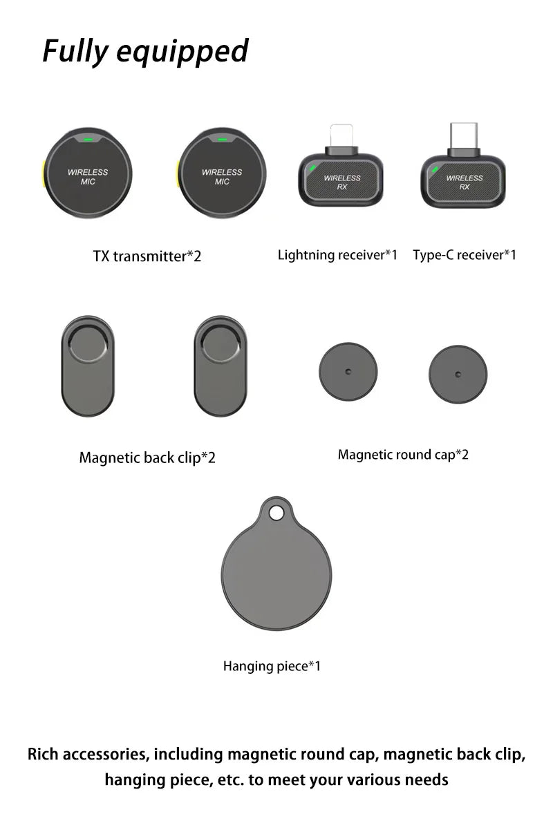Wireless Lavalier Microphone Outdoor Live Recording Interview Vlog Magnetic Noise Reduction Portable For iPhone Android