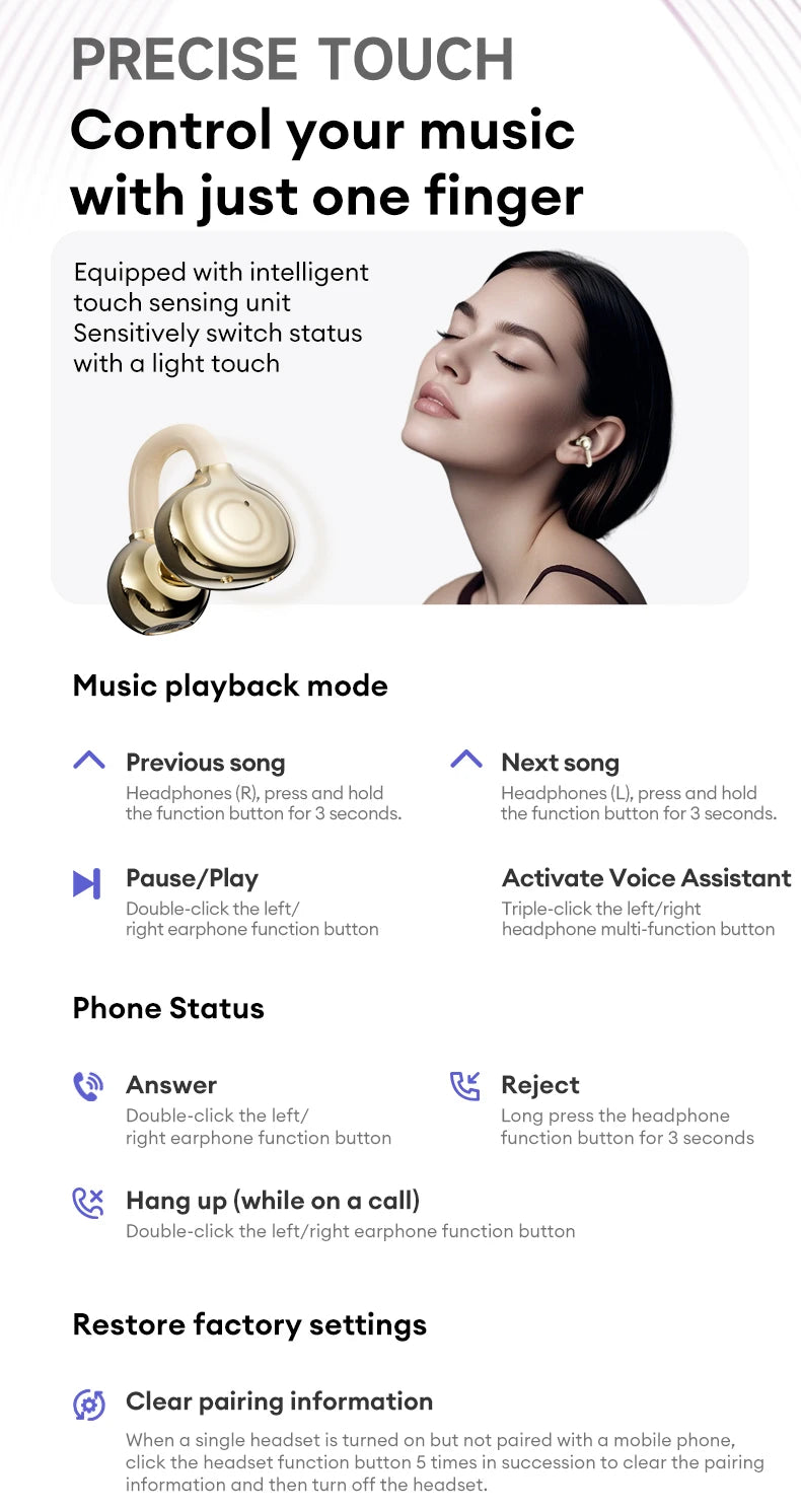 Lenovo LE302 HIFI Stereo Sports Ear Clip Earphones OWS Bluetooth 6.0 Headset Noise Cancelling Headphones Long Endurance Earbuds