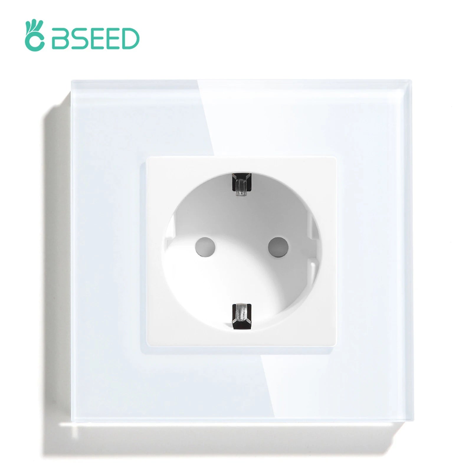 BSEED Touch Light Switch With EU Power Wall Sockets White Wall Led Switches 1/2/3Gang 1Way Crystal Glass Panel Dark Backlight