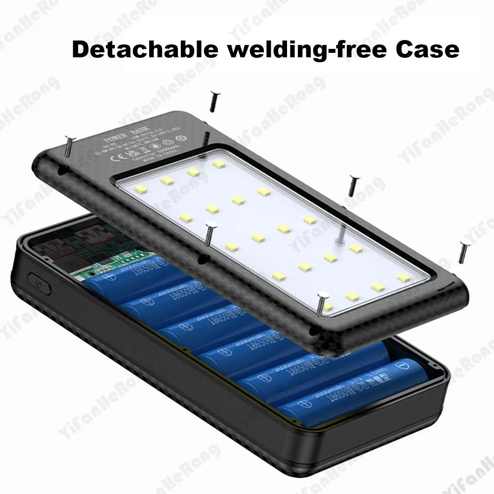 22.5W Wired +15W Wireless External Power Bank Case Battery Charge Storage Box Battery Holder 6*18650 20000mAh Power Bank Case