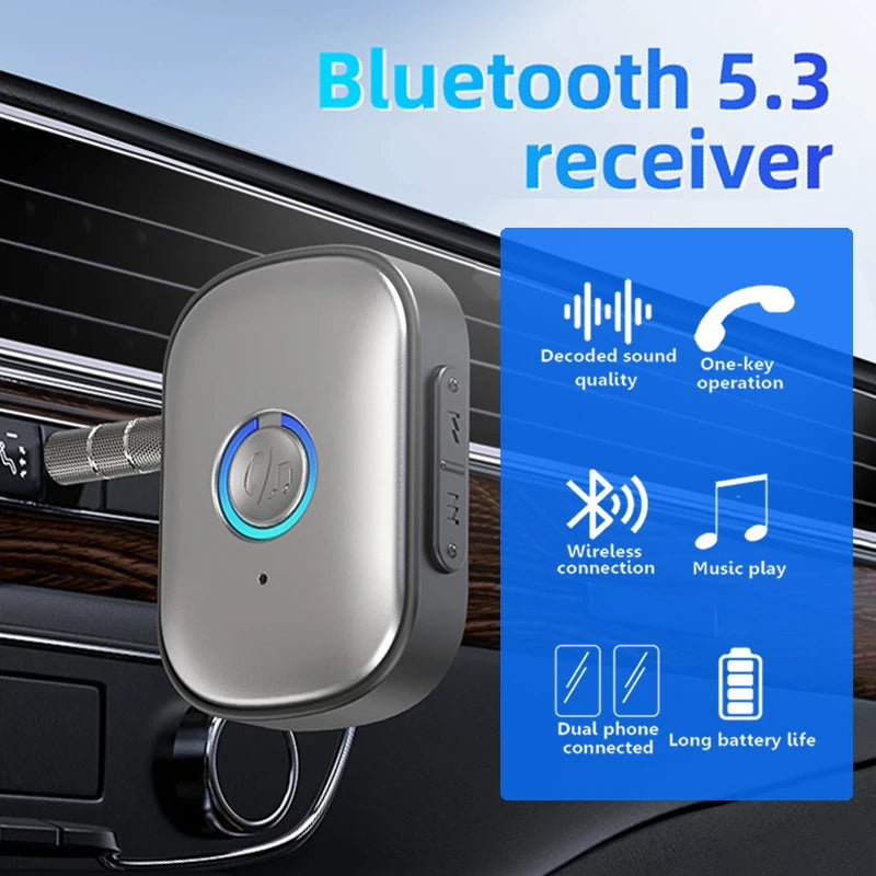 Bluetooth 5.3 Audio Receiver AUX 3.5mm Jack Stereo Wireless Audio Adapter with Microphone for Car Earphones TV Speakers