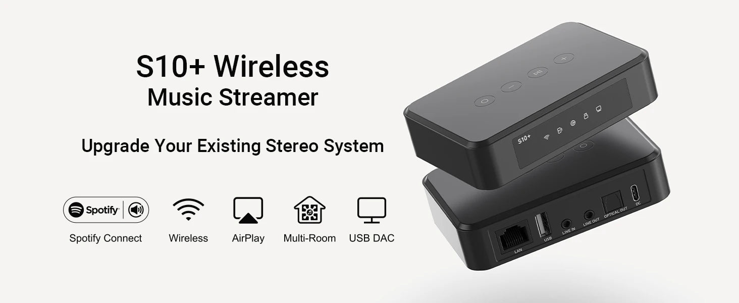 Arylic S10+ Wireless Music Streamer Bluetooth Audio Receiver 3.5mm Jack Aux for PC Multiroom PC Audio Jack Adapter