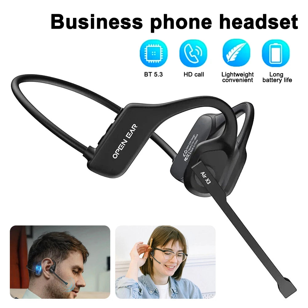 Open Ear Headset Bluetooth 5.3 Air Conduction Wireless Headphones with Noise Cancelling Mic for Office Running Cycling Driving