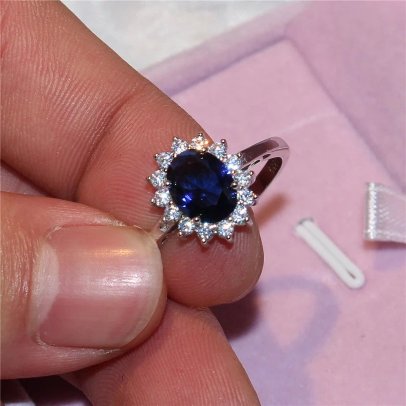 Princess Diana 925 Sterling Silver Engagement Ring Ruby Natural Amethyst  Blue Sapphire Topaz Bridal Wedding Rings for Women