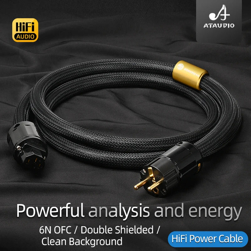 ATAUDIO HiFi EU Power Audio Cable High Quality 6N OFC Double Shielded with Gold-plated Plug AC Power Kabel for Speaker Amplifier