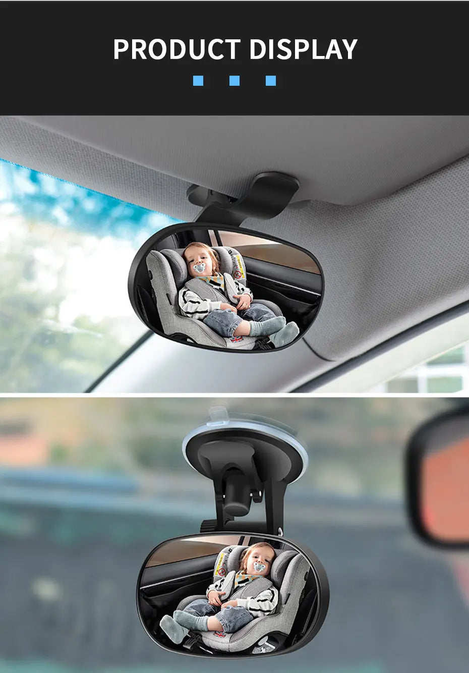 SEAMETAL Car Mirror Interior Baby Mirrors 360 Degrees Rotatable Dashboard Windshield Sun Visor Plate Auxiliary Observe Mirror