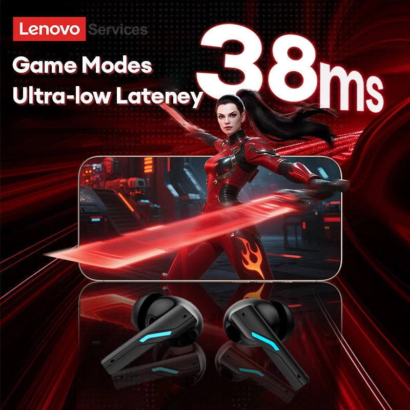 Lenovo Gaming Headset Bluetooth 6.0 Wireless Earphones Low Latency Noise Reduction Esports Headphone Waterproof 24H Battery Life