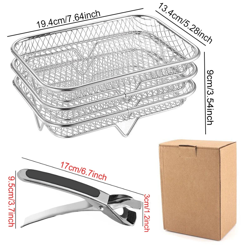 Air Fryer Universal Accessories Metal Oven Air Fryer Racks For Baking Stackable Grill Skewer Rack Fit All Airfryer 4.2Qt - 5.8Qt