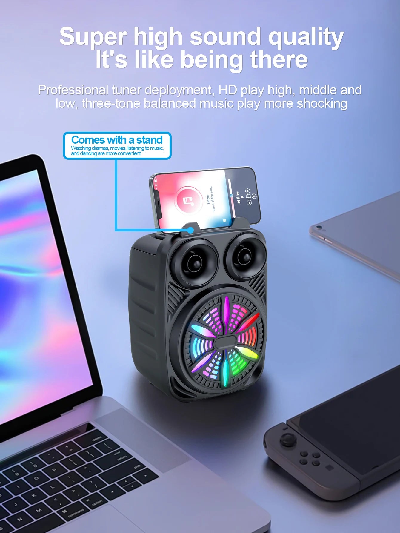 500mAh Bluetooth Speaker Sound box High Power Bluetooth Speakers TF/FM/USB/TWS/BT Handheld Sound Subwoofers For Dancing