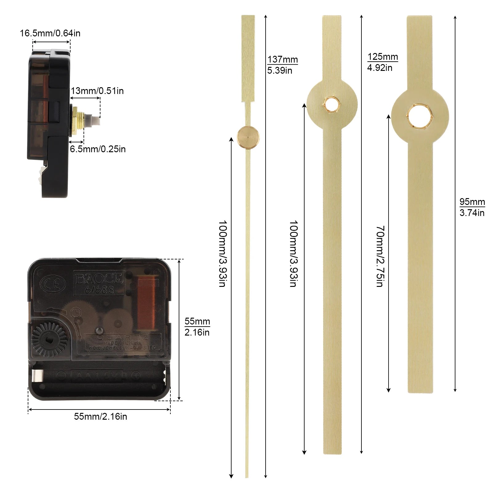 Quartz Battery Operated Silent Wall Clock Movement Mechanisms for DIY / Repair, Clock Parts Replacement
