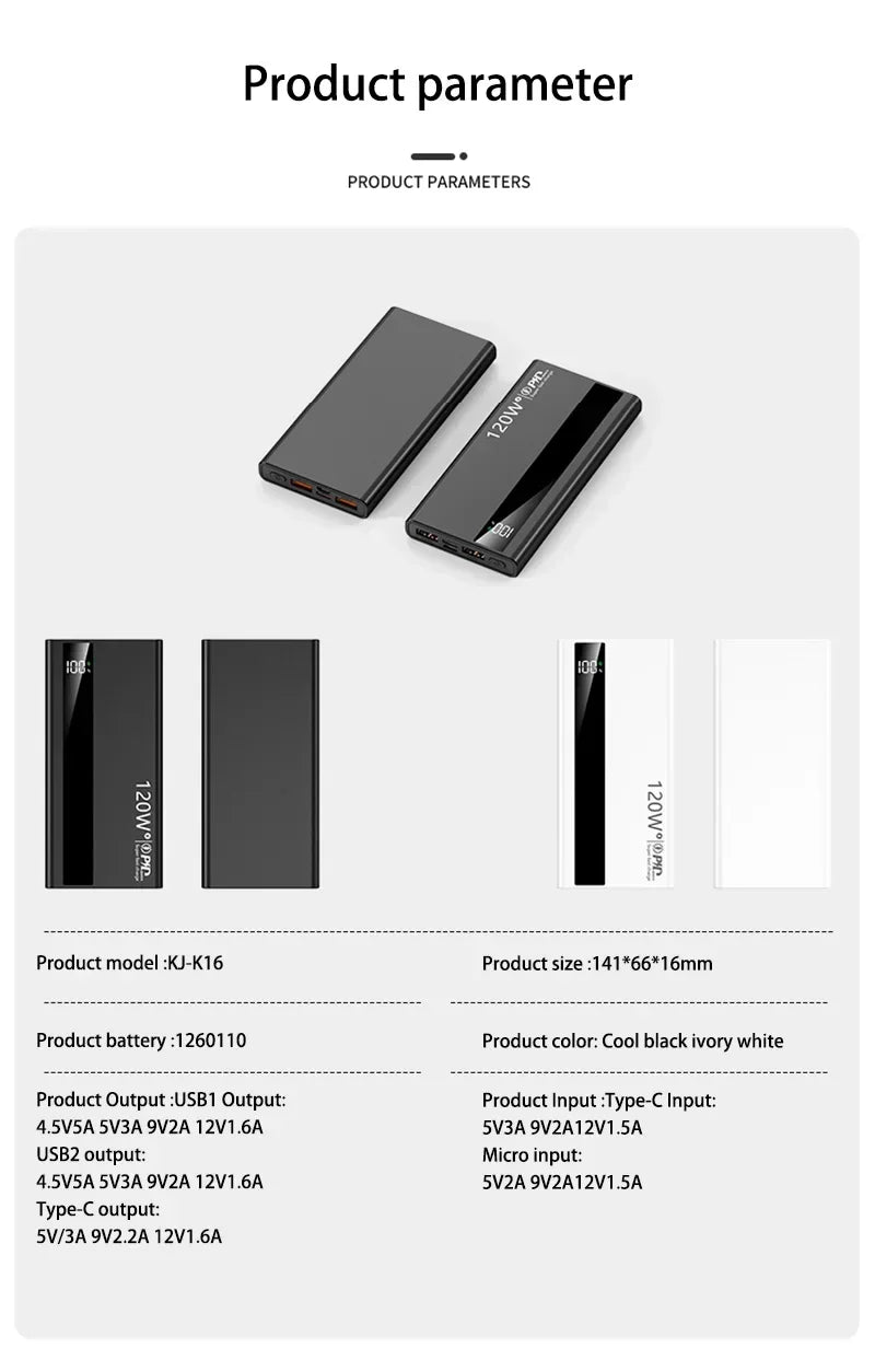 120W Fast Charging Power Bank 500000mAh High Capacity External Battery Digital Display Portable Power Bank For Iphone17 Xiaomi17