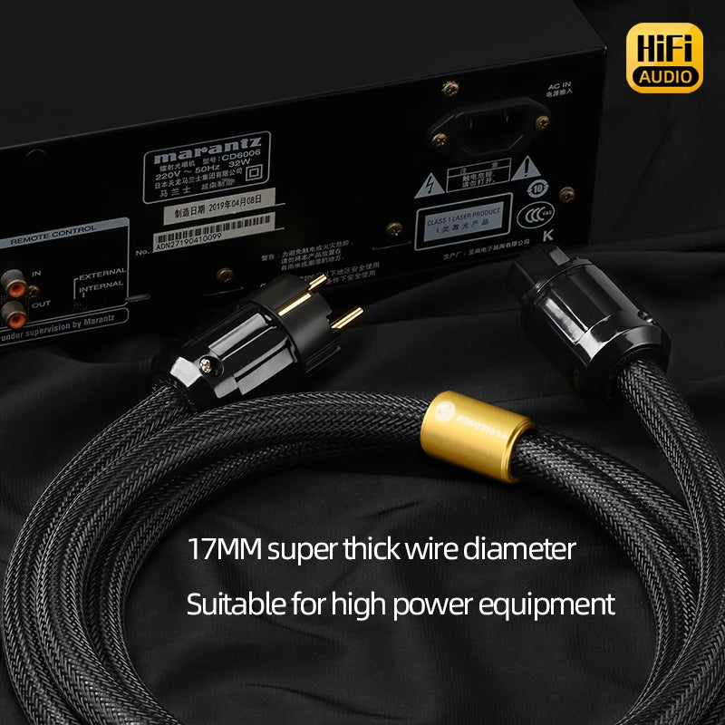 ATAUDIO HiFi EU Power Audio Cable High Quality 6N OFC Double Shielded with Gold-plated Plug AC Power Kabel for Speaker Amplifier