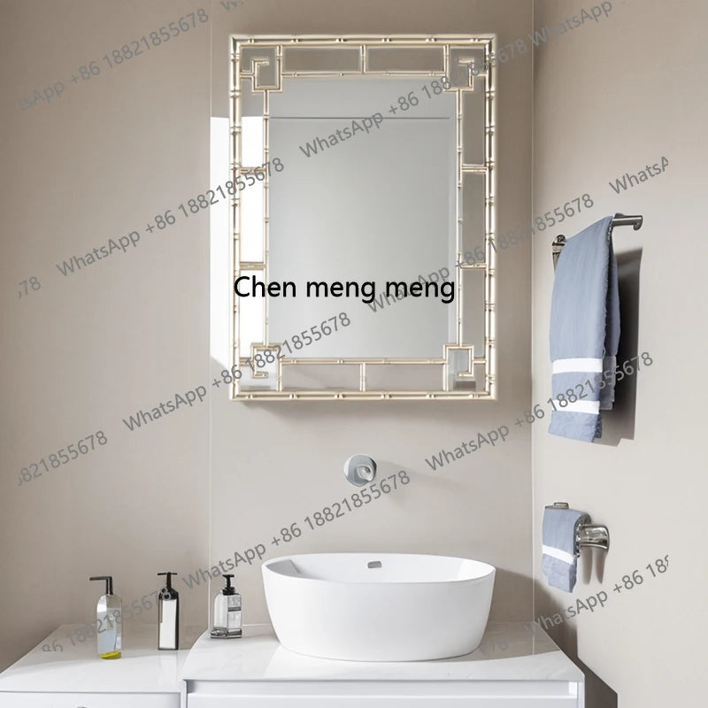 Chinese art bamboo decorative mirror French bathroom wall hanging bathroom mirror American square