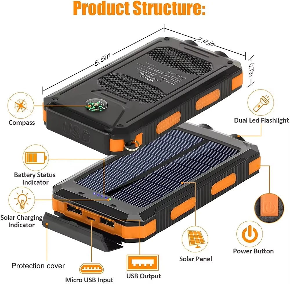 Solar Power Bank 80000mAh Portable Power Bank External Battery Fast Charging Strong Light LDE Light for All Smartphones