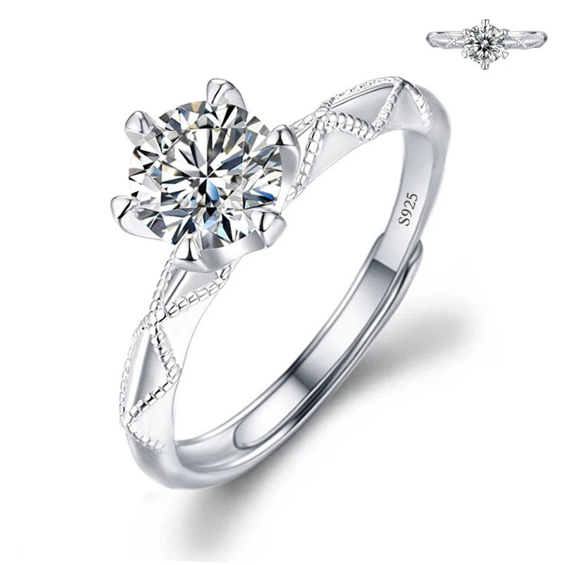 Moissanite Engagement Finger Rings Inlaid Diamond Open Ring For Women 925 Silver Promise Wedding Adjustable Rings Fine Jewelry