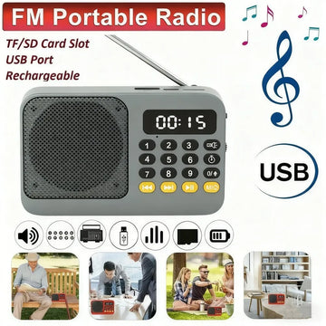Bluetooth 5.0 FM Radio Portable Speaker with LED Light Support Recording TF Card USB Play Wireless Speaker Radio FM Receiver