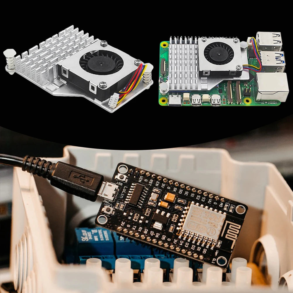 For Raspberry Pi 5 Active Cooler Metal Heatsink Radiator with Adjustable Speed Cooling Fan Cooling Heat Sink Radiator