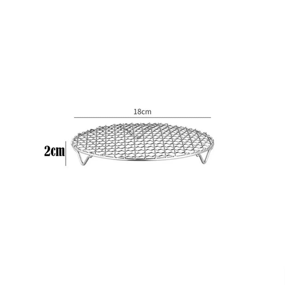 Portable Round Air Fryer Rack Stainless Steel Stackable Grid Grill with Foot Cooling Rack Home Kitchen Oven Steamer Cooker