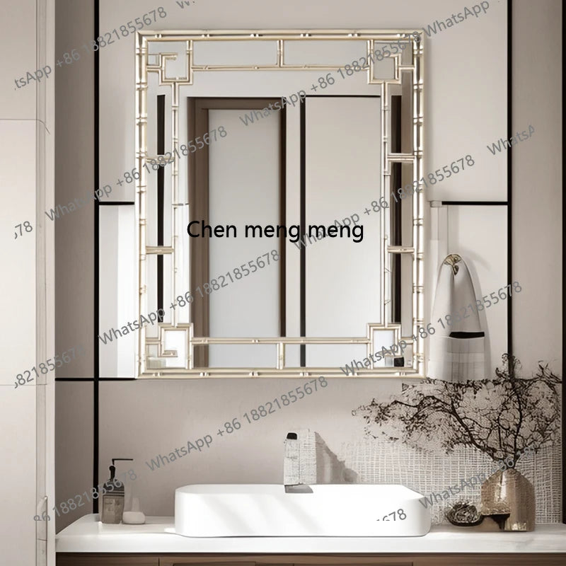 Chinese art bamboo decorative mirror French bathroom wall hanging bathroom mirror American square