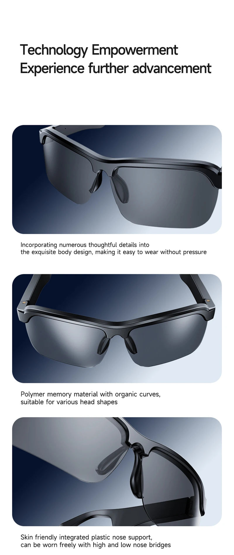 AI HD Smart Glasses Bluetooth Music Glasses Voice Assistant Calling Control Music UV Polarized Multifunctional Sunglasses