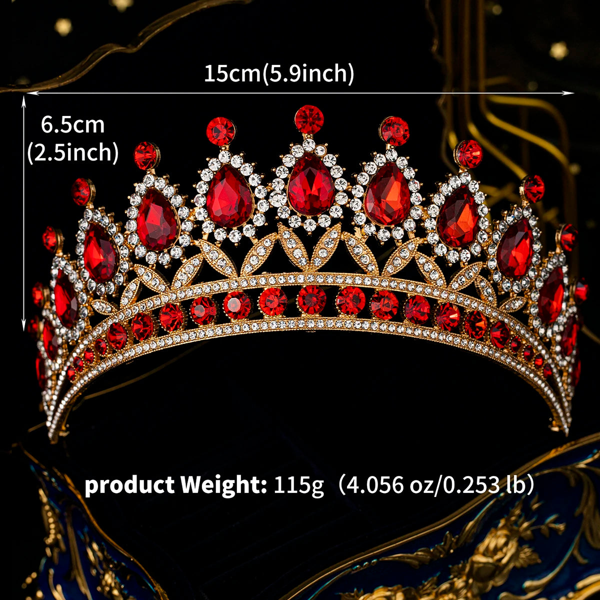 Red Luxury Bridal Wedding Crown Handmade Rhinestone Elegant Tiara Halloween Red Collection Hairbands Headpieces Accessories