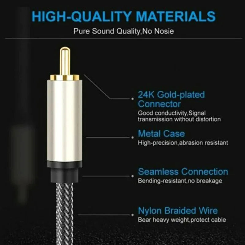 Subwoofer RCA to RCA Cable Nylon Braided Digital Coaxial Analogue Cord for Amplifiers HDTV Home Theater Hi-Fi Systems Subwoofer